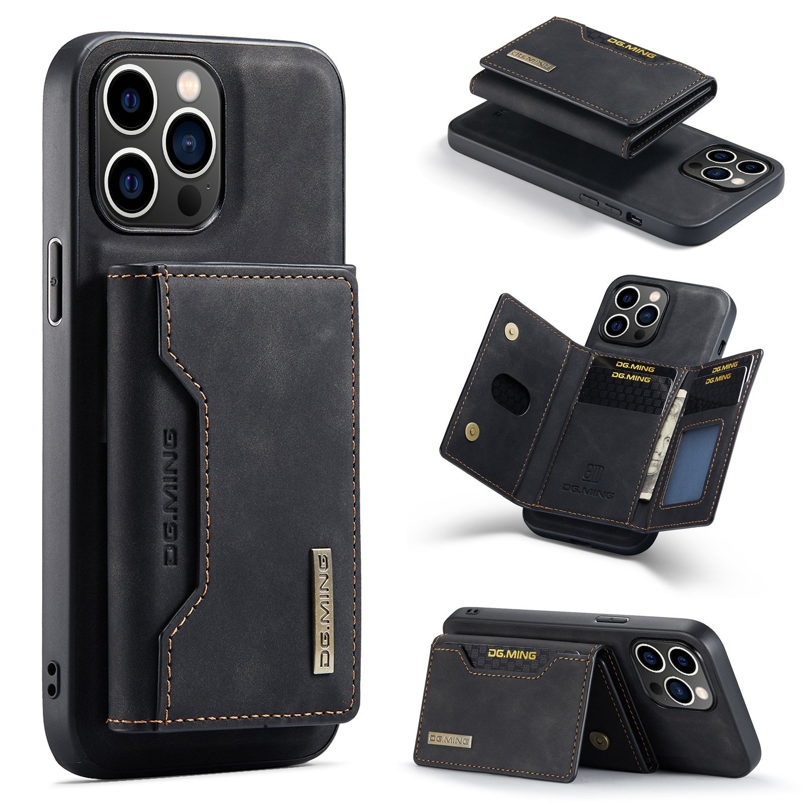 For Iphone 8 x xr xs max 11 12 13 14 Folder 2 in 1 Leather Wallet Case Cover With Magnetic Kickstand