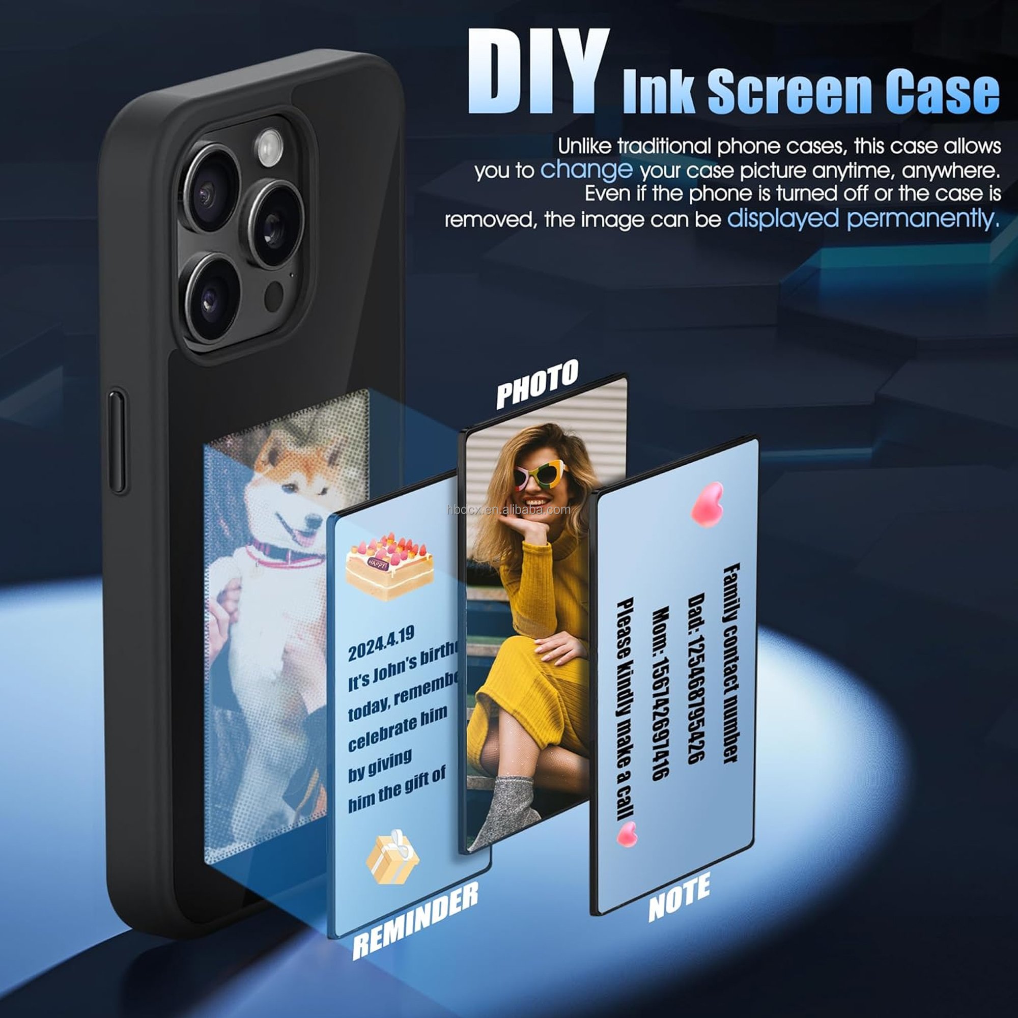 2024 New Designer Nfc Smart Ink Screen Display Mobile Phone Case Cover For Iphone 15 Pro Max Diy Cases The second generation