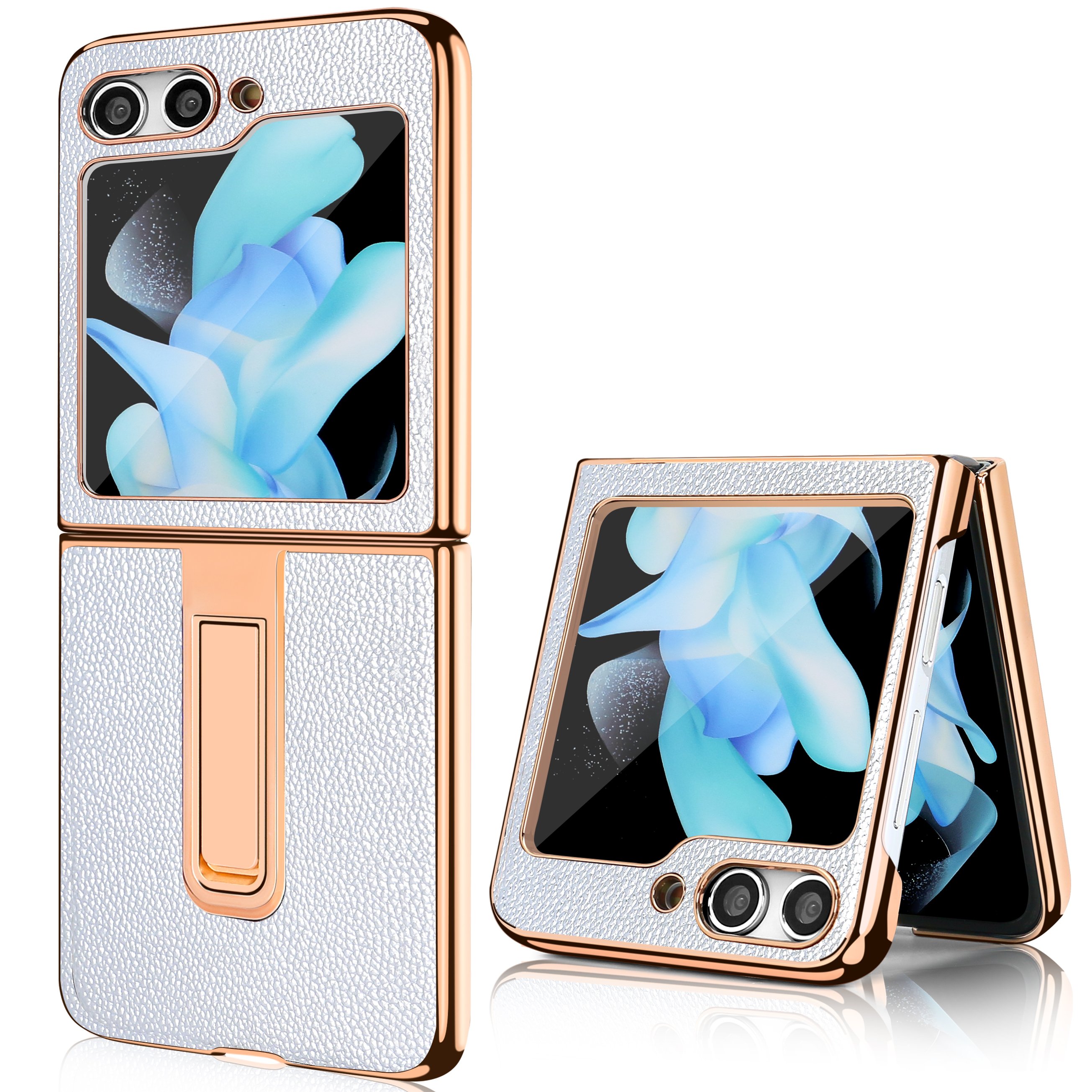 VIETAO Genuine leather phone cover for z flip 5 phone case with holder rose gold leather phone case for Samsung z flip 6 5 cover