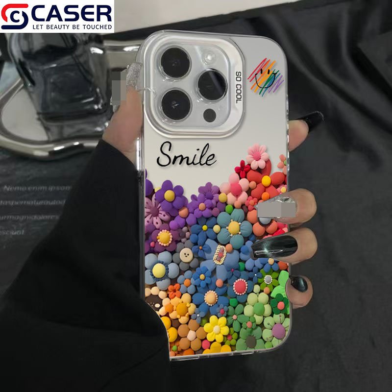 IMD Laser Colorful Flower Smile Phone Case Custom Designer Fashion Shockproof Hard Mobile Phone Cover For Iphone 16 15 14Pro 13