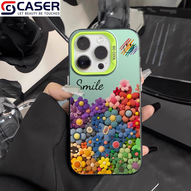 IMD Laser Colorful Flower Smile Phone Case Custom Designer Fashion Shockproof Hard Mobile Phone Cover For Iphone 16 15 14Pro 13