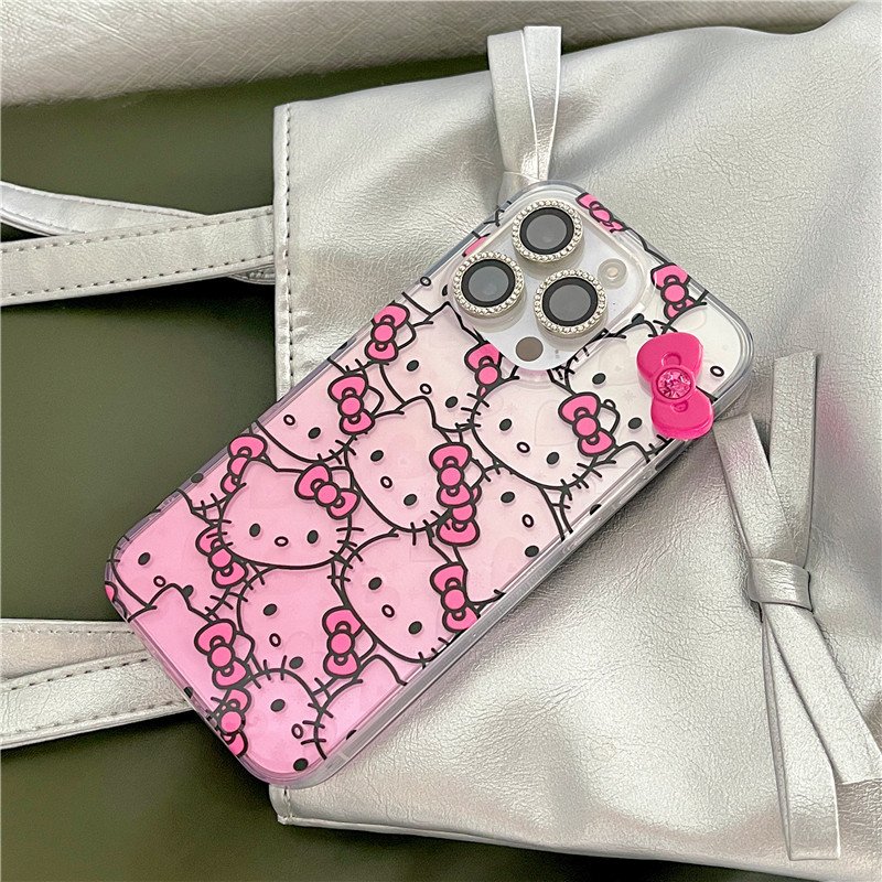 Cute korea transparent love heart laser kitty bow phone case for iphone 15 14 13 12 11 pro max plus