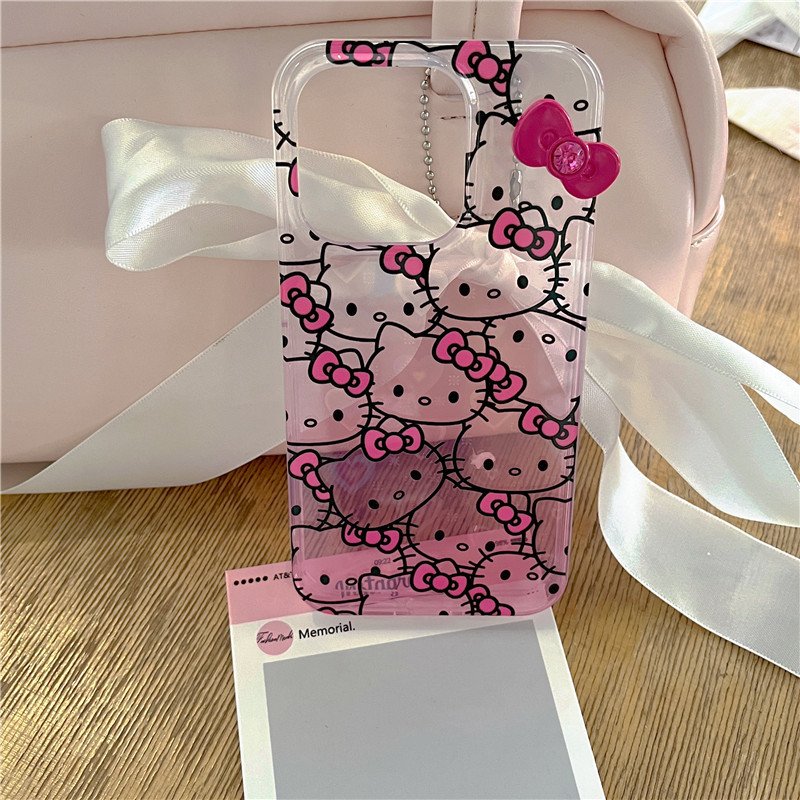 Cute korea transparent love heart laser kitty bow phone case for iphone 15 14 13 12 11 pro max plus