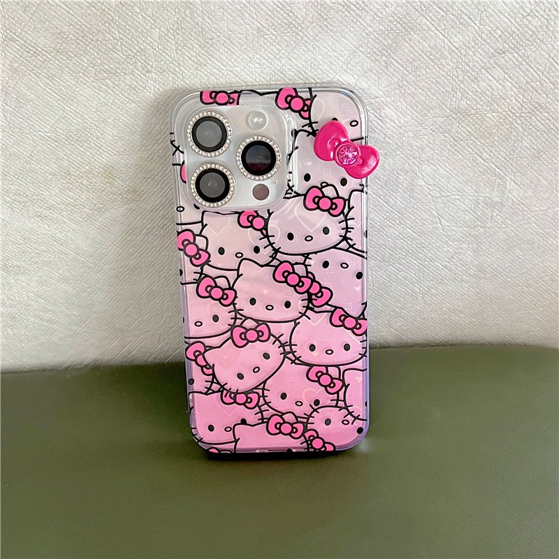 Cute korea transparent love heart laser kitty bow phone case for iphone 15 14 13 12 11 pro max plus