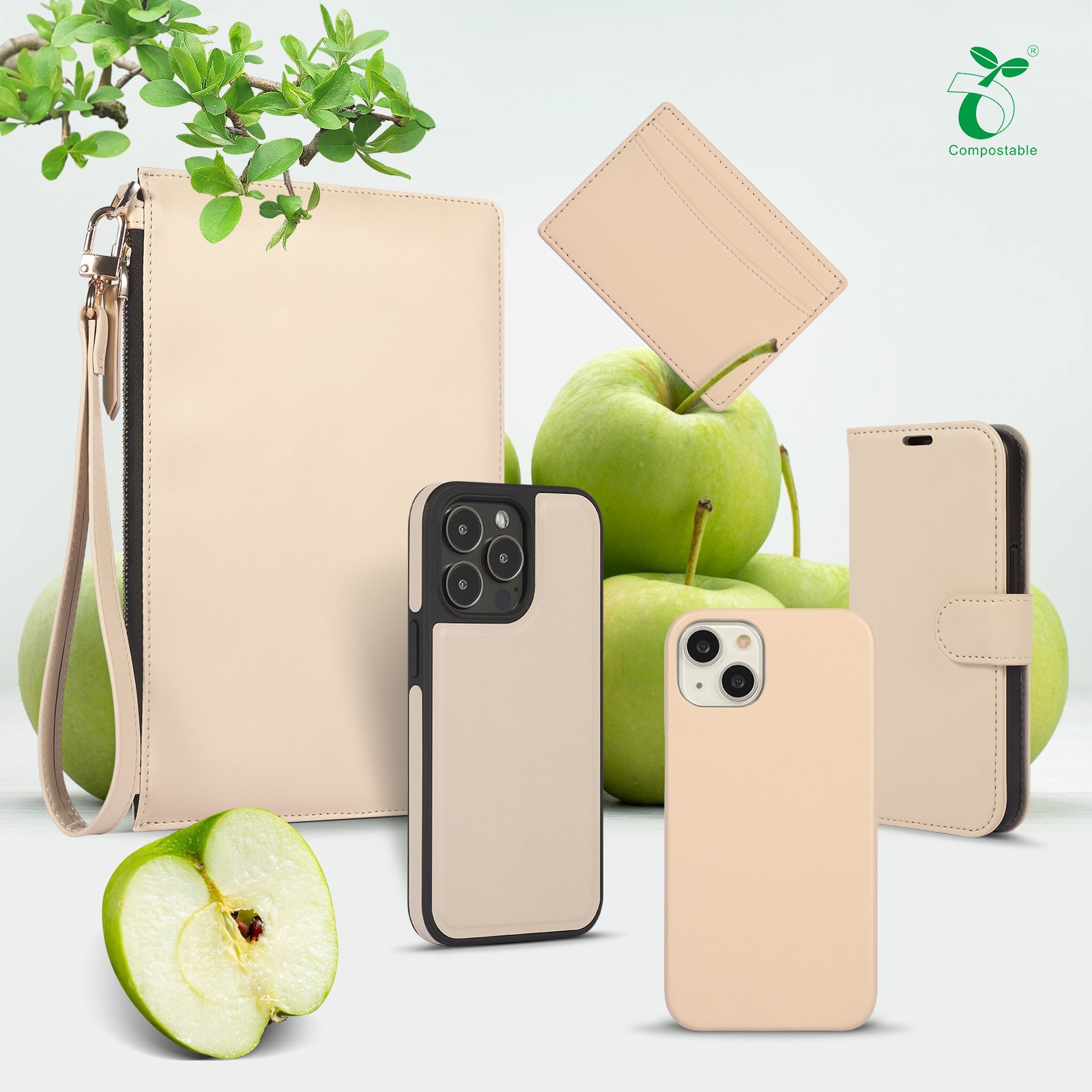 Eco Bio Apple Peel Vegan Leather Magnet Flip Book Cover Phone Case For iPhone 16 15 14 13 Pro Max Wallet Case With Card Holder
