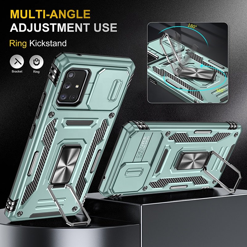 2 in 1 Armor PC Slide Camera Cover with Ring Holder Coque Mobile Phone Case for Samsung Galaxy a51 a71 a31 a32 a20 a30 a12