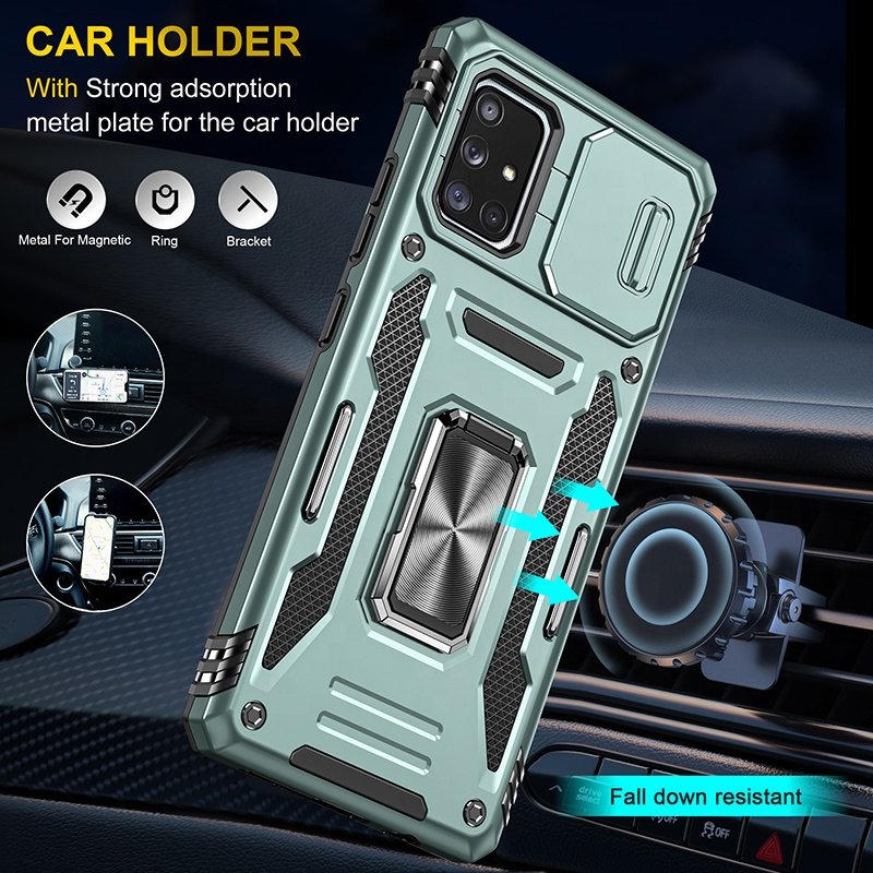 2 in 1 Armor PC Slide Camera Cover with Ring Holder Coque Mobile Phone Case for Samsung Galaxy a51 a71 a31 a32 a20 a30 a12
