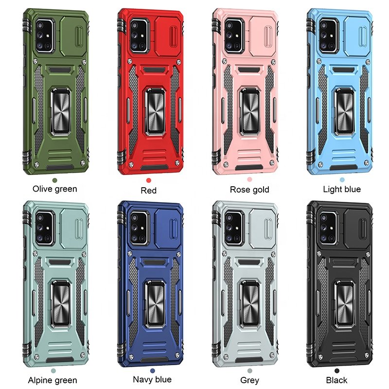 2 in 1 Armor PC Slide Camera Cover with Ring Holder Coque Mobile Phone Case for Samsung Galaxy a51 a71 a31 a32 a20 a30 a12