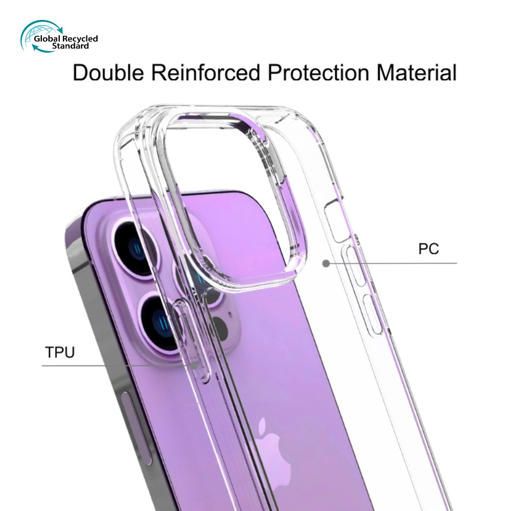 GRS Certificate Eco Crystal Clear Tpu Pc Wholesale Recycled Mobile Phone Case Back Cover for iPhone 14