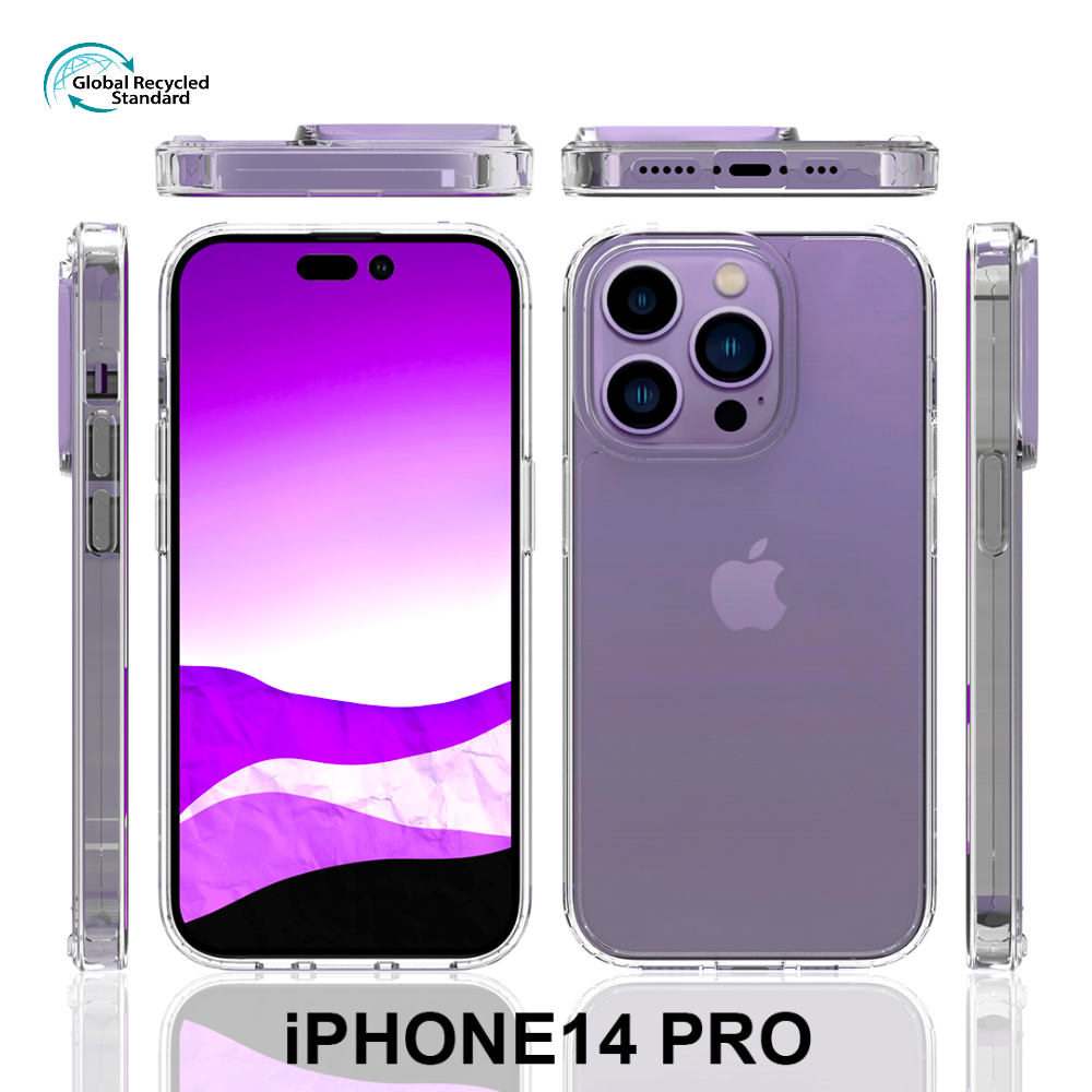 GRS Certificate Eco Crystal Clear Tpu Pc Wholesale Recycled Mobile Phone Case Back Cover for iPhone 14