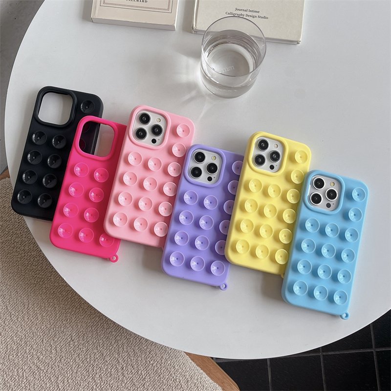 Simple Solid Color Silicone Suction Cup Mobile Phone Case For iPhone 16 15 14 13 12 Pro Max Shockproof Protection Cover