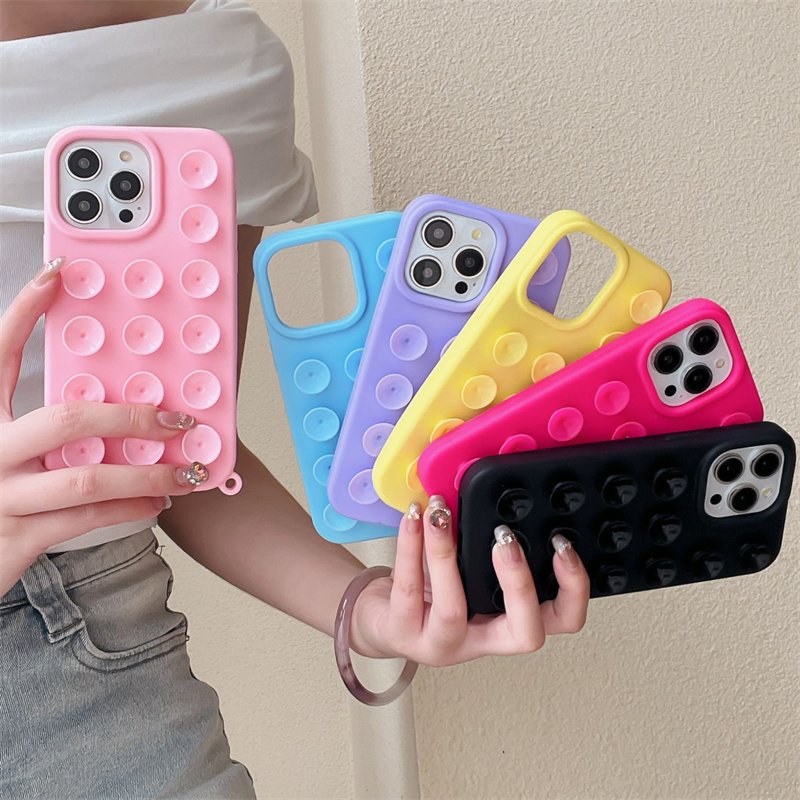 Simple Solid Color Silicone Suction Cup Mobile Phone Case For iPhone 16 15 14 13 12 Pro Max Shockproof Protection Cover
