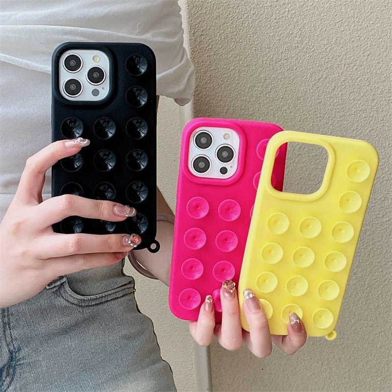 Simple Solid Color Silicone Suction Cup Mobile Phone Case For iPhone 16 15 14 13 12 Pro Max Shockproof Protection Cover