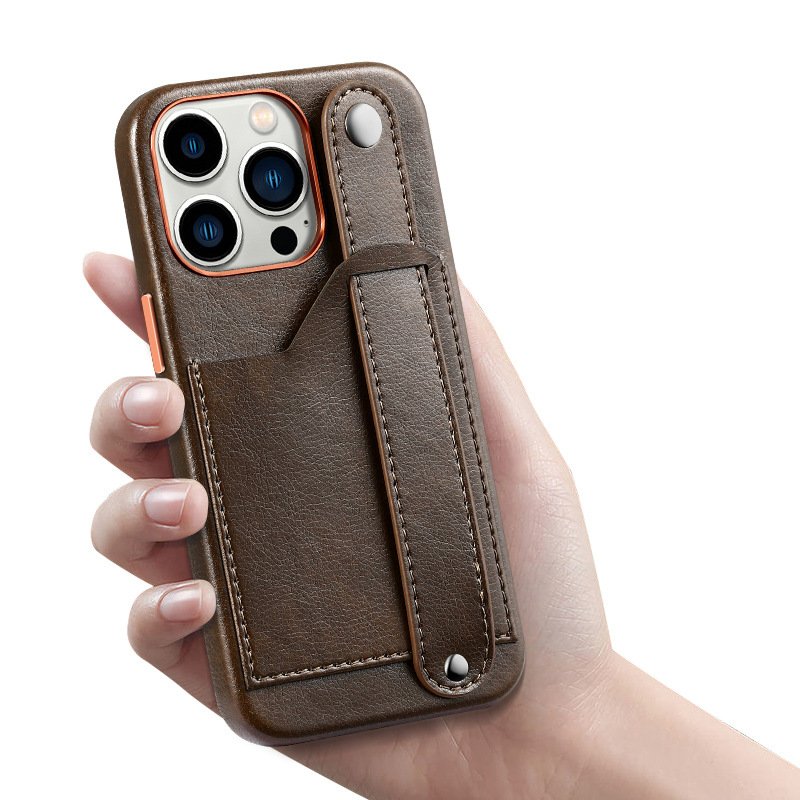 2023 Fashion PU Leather Retro Covers with Handle Strap Kickstand Card Slots Phone Back Case for iPhone 14 13 12 Mini 11 Pro Max