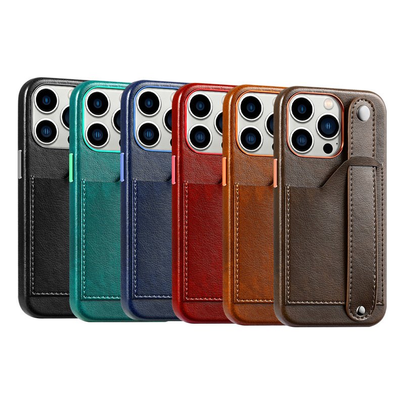 2023 Fashion PU Leather Retro Covers with Handle Strap Kickstand Card Slots Phone Back Case for iPhone 14 13 12 Mini 11 Pro Max