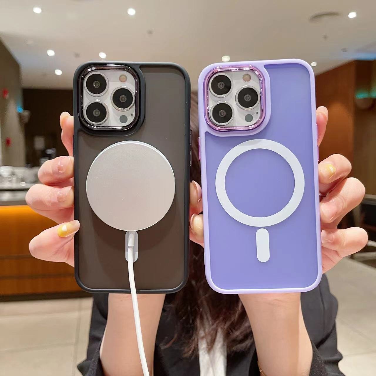 High Quality Tpu+pc Matte Magnetic Mobile Phone Case For Iphone 14pro 13promax 12pro 11 Magnet Ring Frosted Phone Case Cover