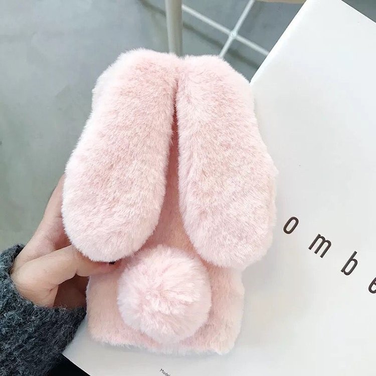 Fluffy Mobile Cover For iPhone7 8 12 13 14 15 Rabbit Ear Plush Fur Cell Phone Case For iPhone 12 Pro Max Phone Cover Case