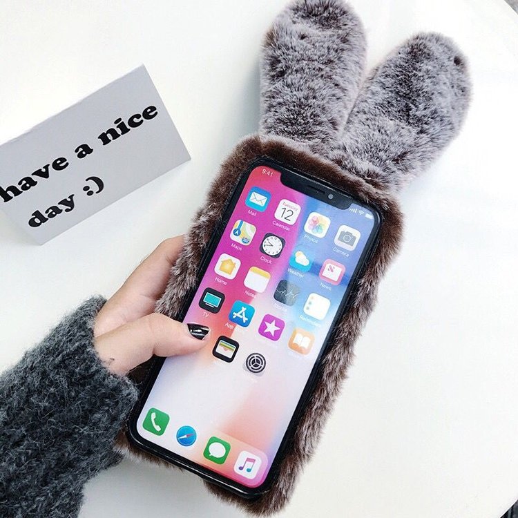Fluffy Mobile Cover For iPhone7 8 12 13 14 15 Rabbit Ear Plush Fur Cell Phone Case For iPhone 12 Pro Max Phone Cover Case