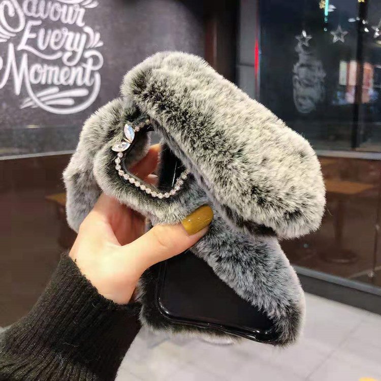 Fluffy Mobile Cover For iPhone7 8 12 13 14 15 Rabbit Ear Plush Fur Cell Phone Case For iPhone 12 Pro Max Phone Cover Case