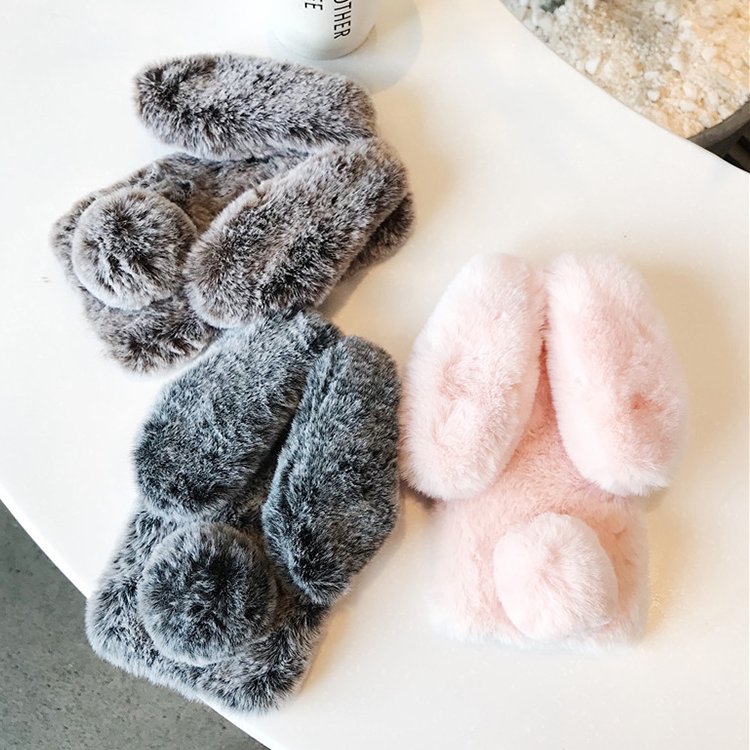 Fluffy Mobile Cover For iPhone7 8 12 13 14 15 Rabbit Ear Plush Fur Cell Phone Case For iPhone 12 Pro Max Phone Cover Case