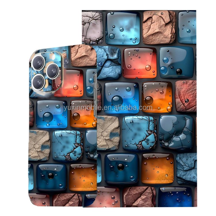 Mobile phone protective back sticker wrap 3D rainbow mobile skin design for mobile skin citing machine