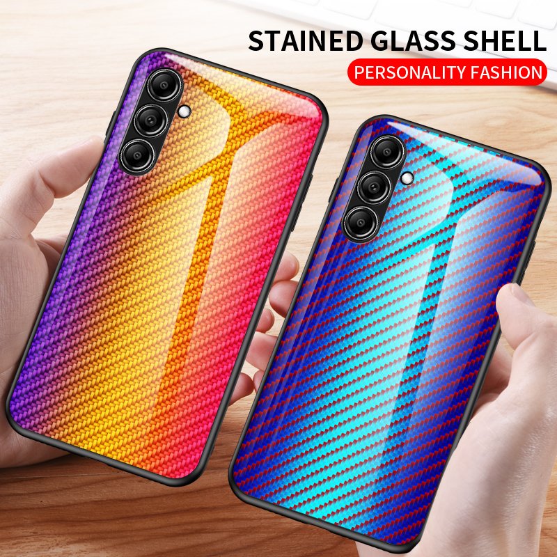 tempered glass case for infinix hot 20s 30i note 10 pro spark 678 pro carbon fiber pattern cover for iphone 15 pro max s23fe s17