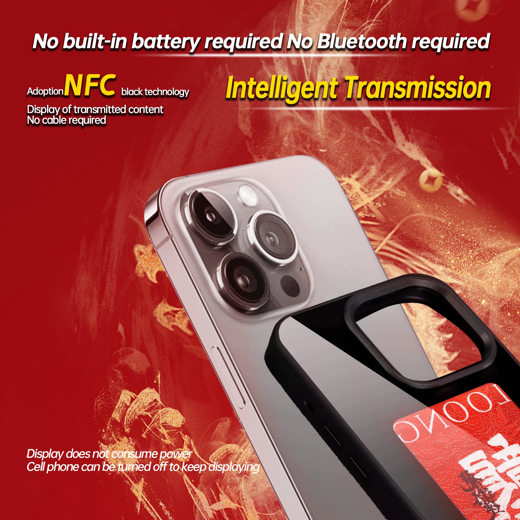Smart Display NFC smart E ink screen Display mobile phone case cover for fundas iphone 12/13/14 15 Pro max DIY cases