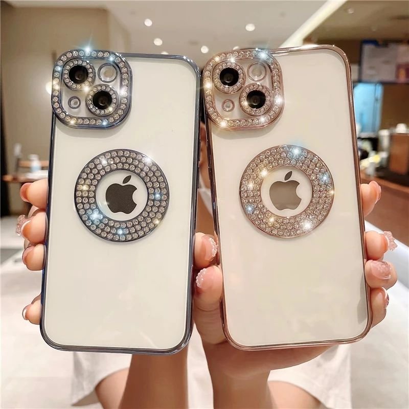 Logo Hole Bling Rhinestone Glitter Diamond Luxury for Iphone 12 14 Plus 13 Pro Max Case Mobile Phone Cases Custom Logo