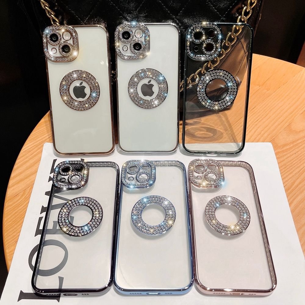 Logo Hole Bling Rhinestone Glitter Diamond Luxury for Iphone 12 14 Plus 13 Pro Max Case Mobile Phone Cases Custom Logo