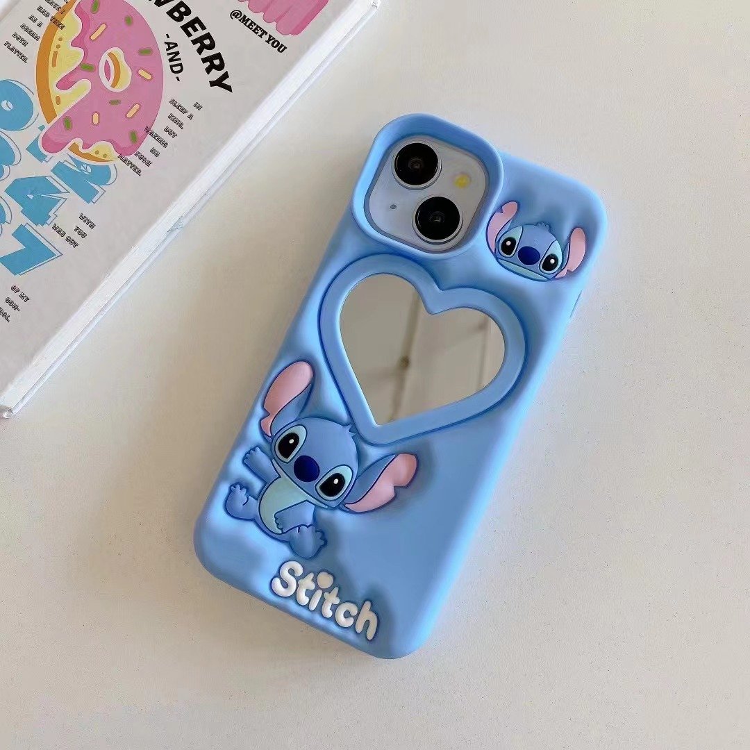 Suitable for iPhone 15promax 14 13 12 11 8 7 x/xr hot sale Silicone Recessed Cartoon Love Mirror Mobile Phone Protective Cover