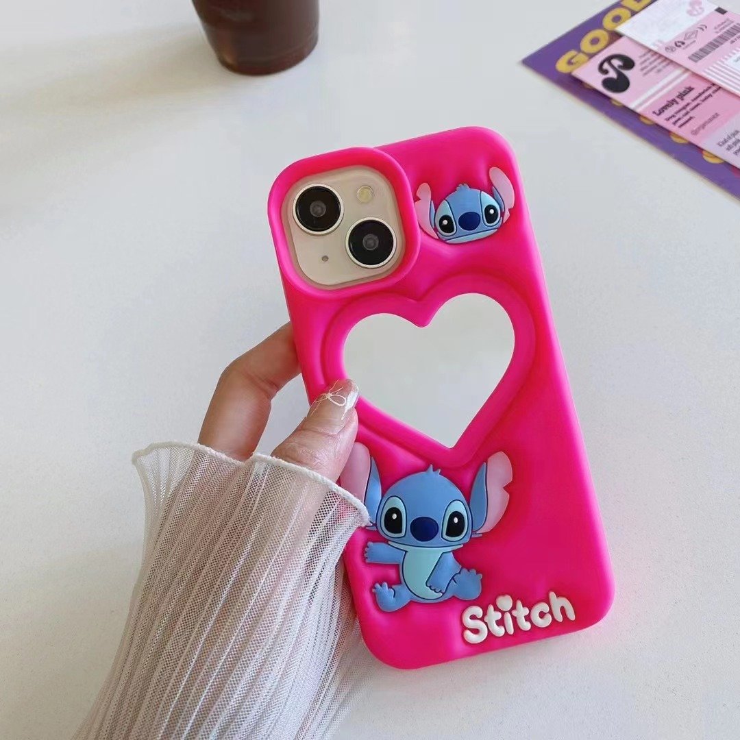 Suitable for iPhone 15promax 14 13 12 11 8 7 x/xr hot sale Silicone Recessed Cartoon Love Mirror Mobile Phone Protective Cover