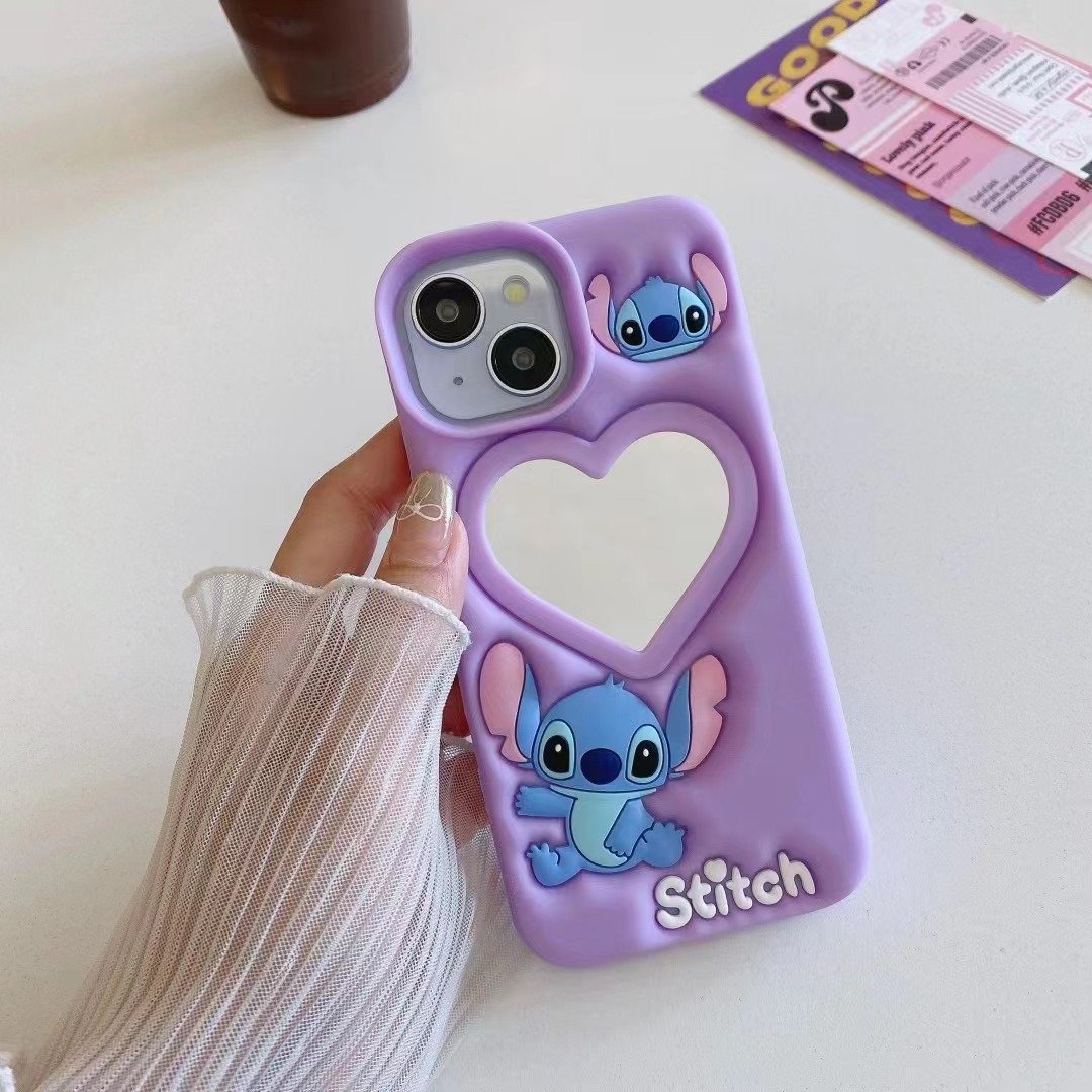 Suitable for iPhone 15promax 14 13 12 11 8 7 x/xr hot sale Silicone Recessed Cartoon Love Mirror Mobile Phone Protective Cover