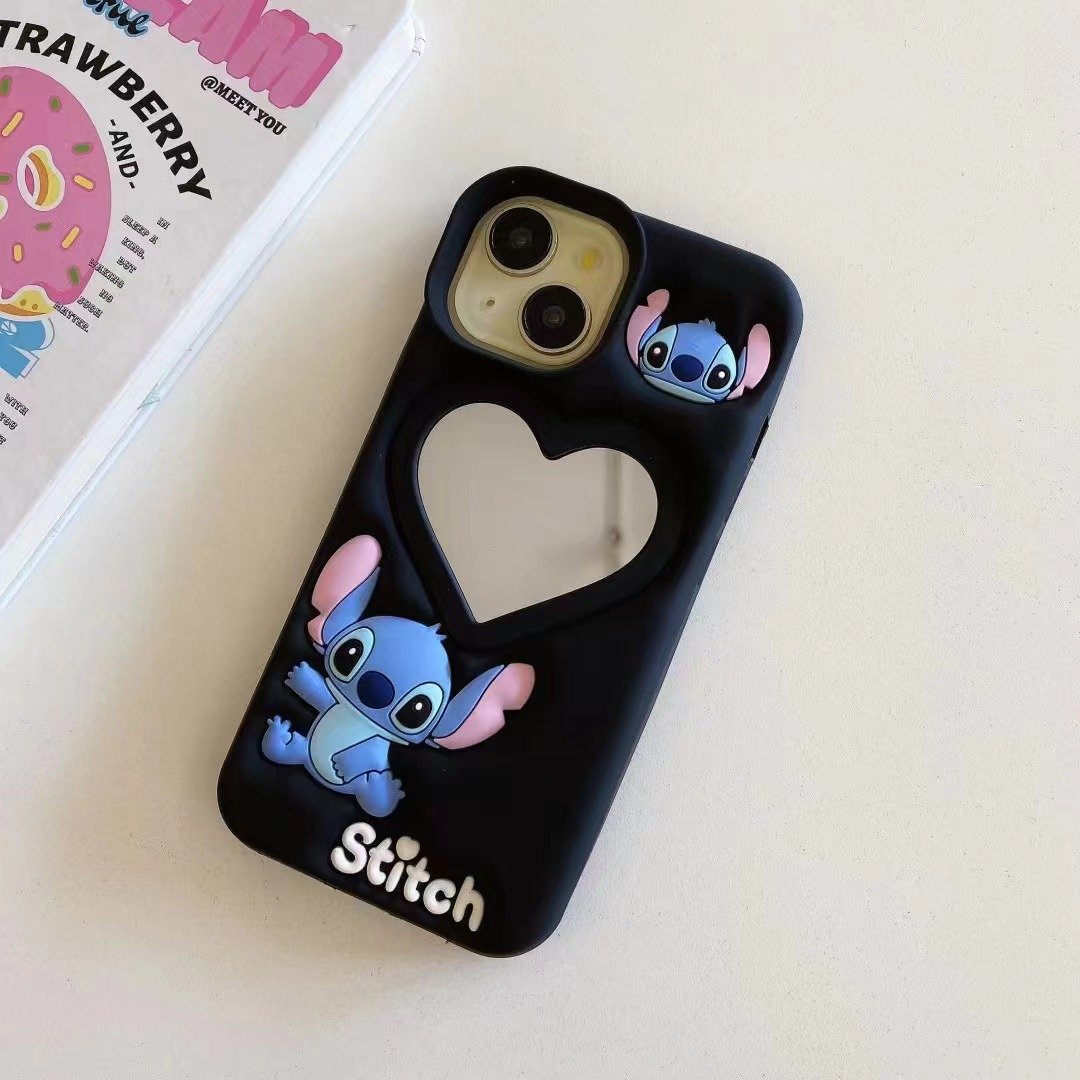 Suitable for iPhone 15promax 14 13 12 11 8 7 x/xr hot sale Silicone Recessed Cartoon Love Mirror Mobile Phone Protective Cover