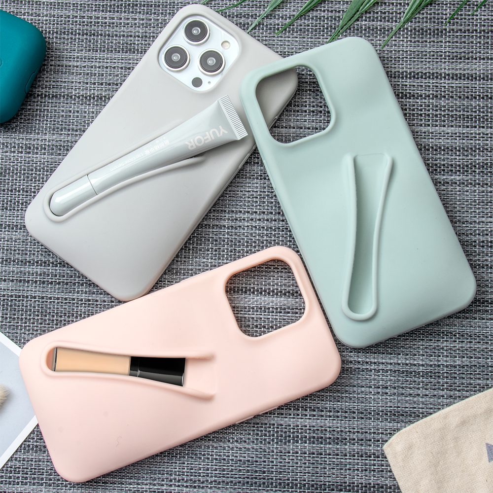 Lip Tint Slot 3D Silicone Phone Case Lip Gloss Lip Balm Make Up Holder Phone Cover For IPhone 15 14 13 12 11 Pro Max