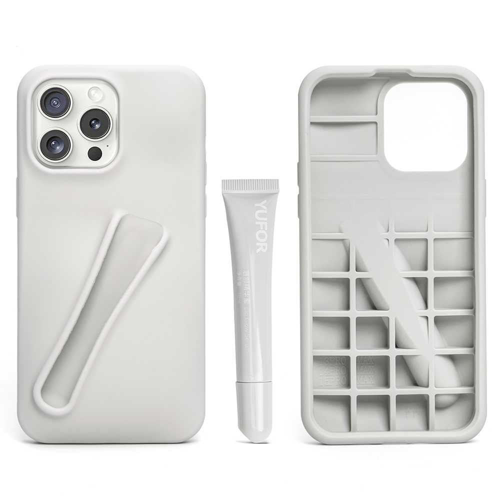 Lip Tint Slot 3D Silicone Phone Case Lip Gloss Lip Balm Make Up Holder Phone Cover For IPhone 15 14 13 12 11 Pro Max
