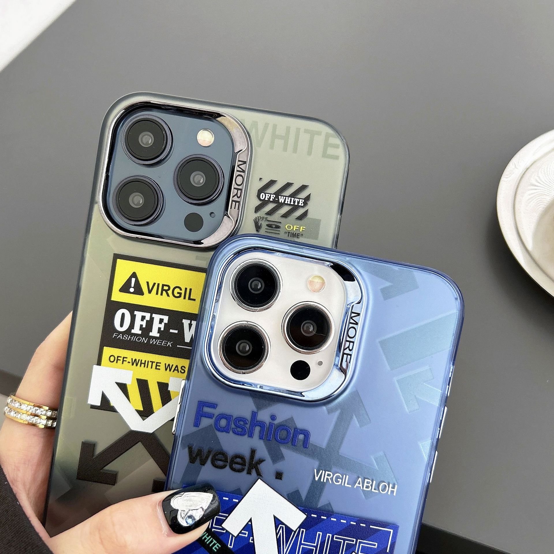 New Tide Brand OW Arrow Colorful Silver Phone Cases for iPhone 11 12 13 14 15 16 Pro max Personality Label Phone Accessories