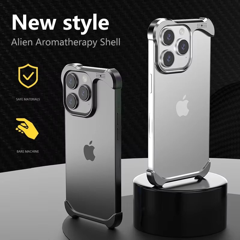 Luxury Irregular Aluminum Alloy Bumper With diffuser Phone Case for IPhone 16 pro max 1415 with Lens Film Protection Metal Cover