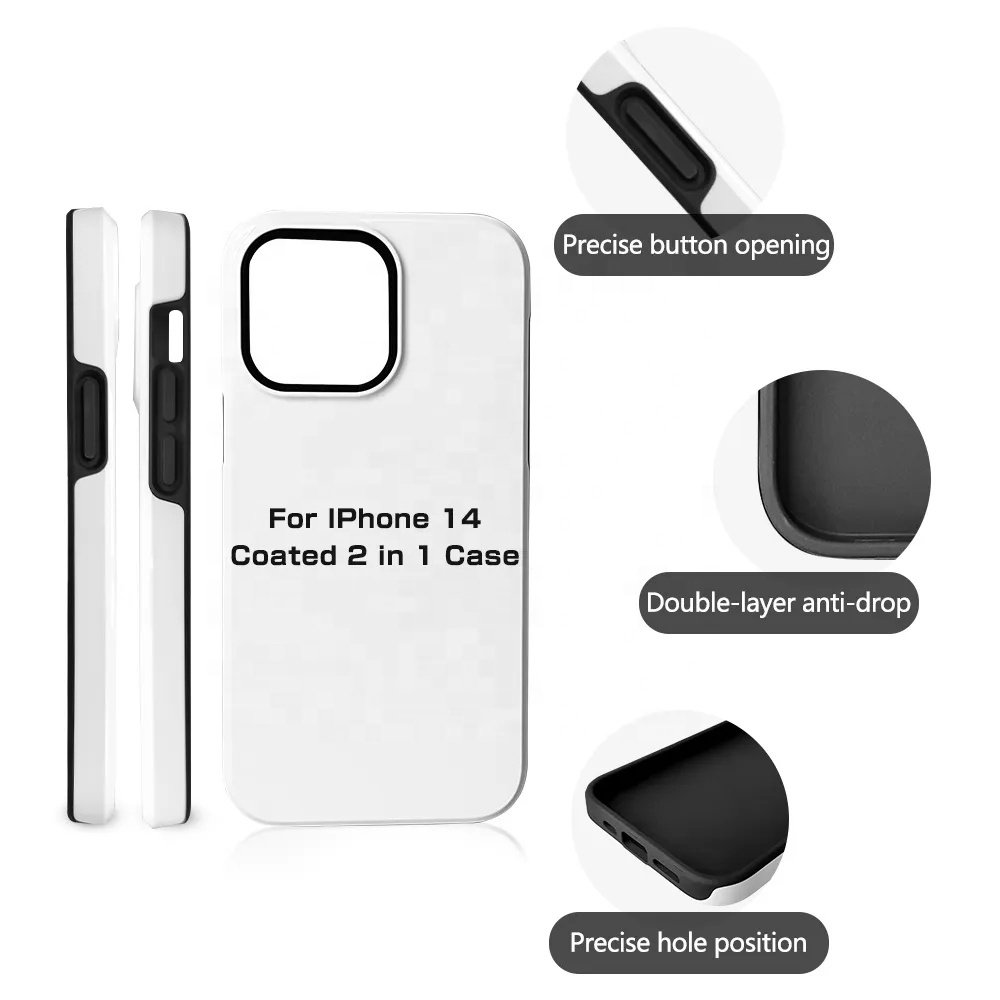 Custom heat transfer printing dual layer 2 in 1 tough 3d coated sublimation blank mobile phone case for iPhone 14 14 Pro Max