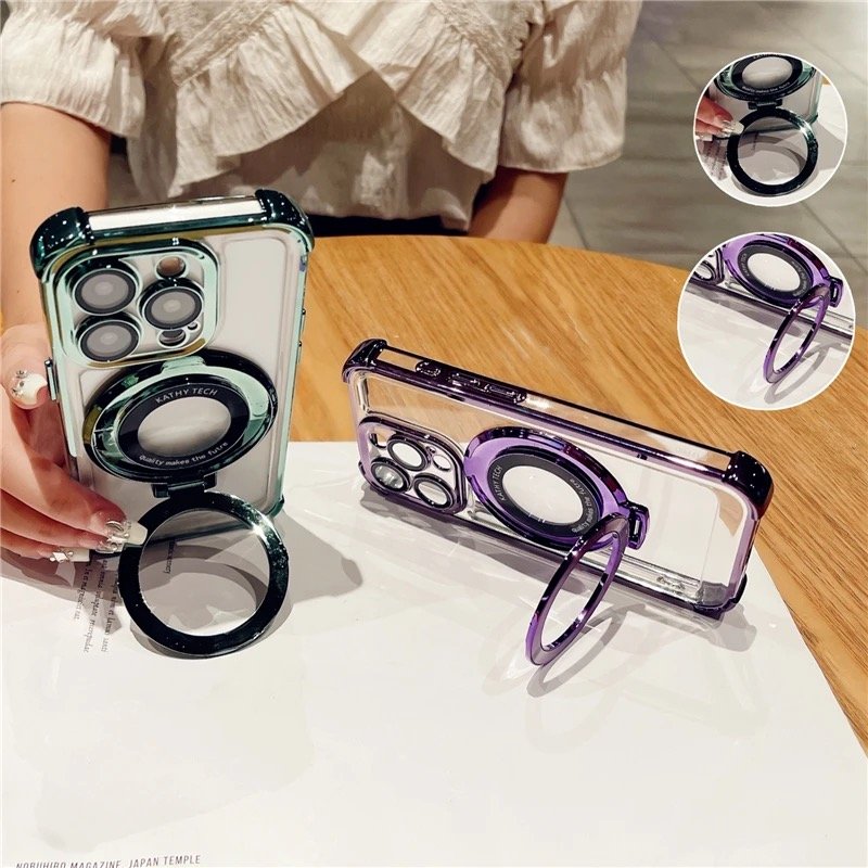Hot Selling Luxury Shockproof Magnetic With Holder Stand Case Transparent Phone Case for iPhone 16 15 11 12 13 14 Pro Max Plus