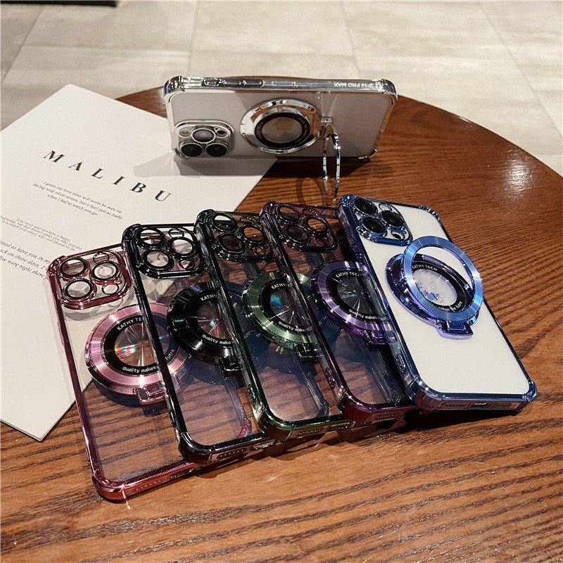 Hot Selling Luxury Shockproof Magnetic With Holder Stand Case Transparent Phone Case for iPhone 16 15 11 12 13 14 Pro Max Plus