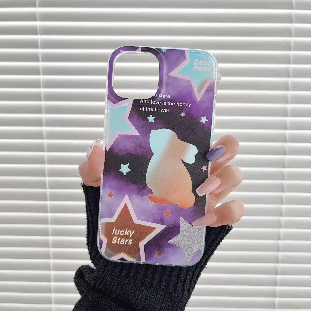 Cute girl laser gradient Rabbit phone case For iphone16promax 15pro 14/13 Acrylic fall-proof 12/11