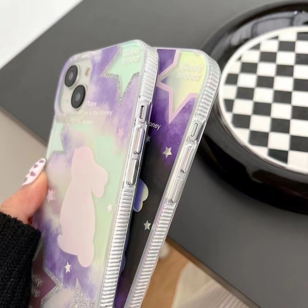 Cute girl laser gradient Rabbit phone case For iphone16promax 15pro 14/13 Acrylic fall-proof 12/11