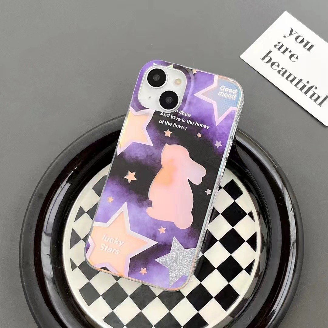 Cute girl laser gradient Rabbit phone case For iphone16promax 15pro 14/13 Acrylic fall-proof 12/11