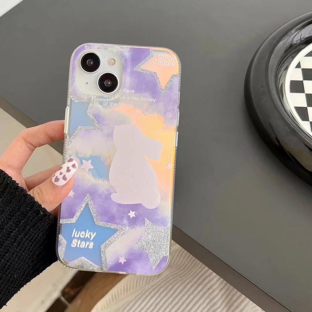 Cute girl laser gradient Rabbit phone case For iphone16promax 15pro 14/13 Acrylic fall-proof 12/11