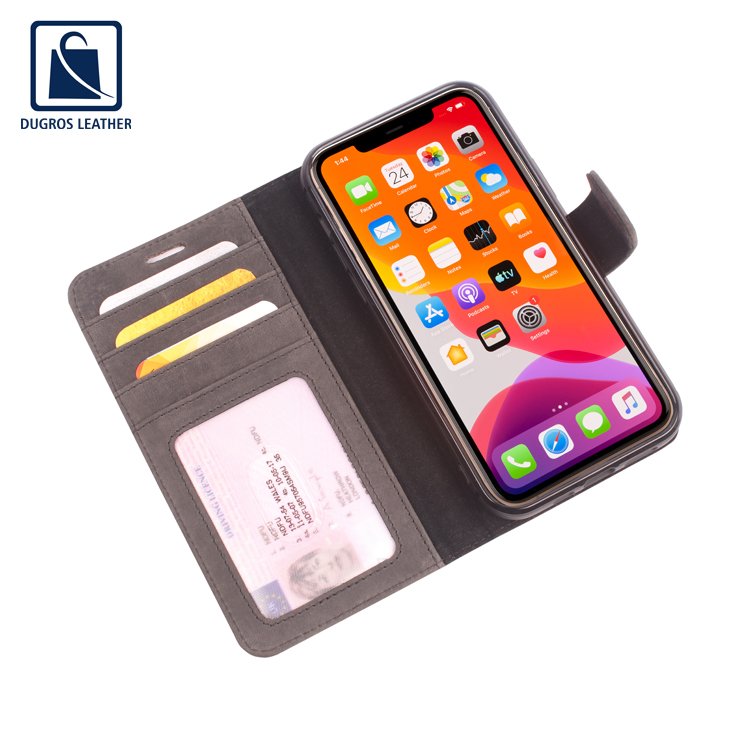 Stylish and Luxury Design Suede Lining Material Anthracite Fitting Genuine Leather Phone Mobile Case Manufacturer