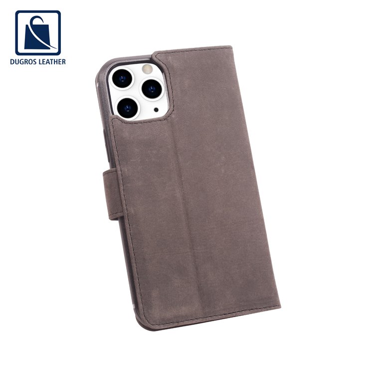 Stylish and Luxury Design Suede Lining Material Anthracite Fitting Genuine Leather Phone Mobile Case Manufacturer