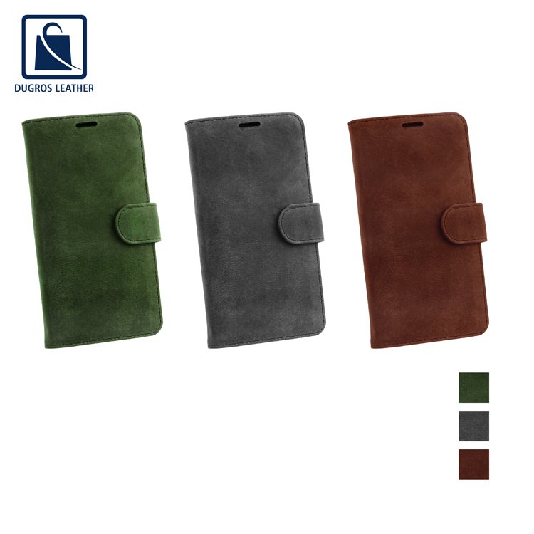 Stylish and Luxury Design Suede Lining Material Anthracite Fitting Genuine Leather Phone Mobile Case Manufacturer