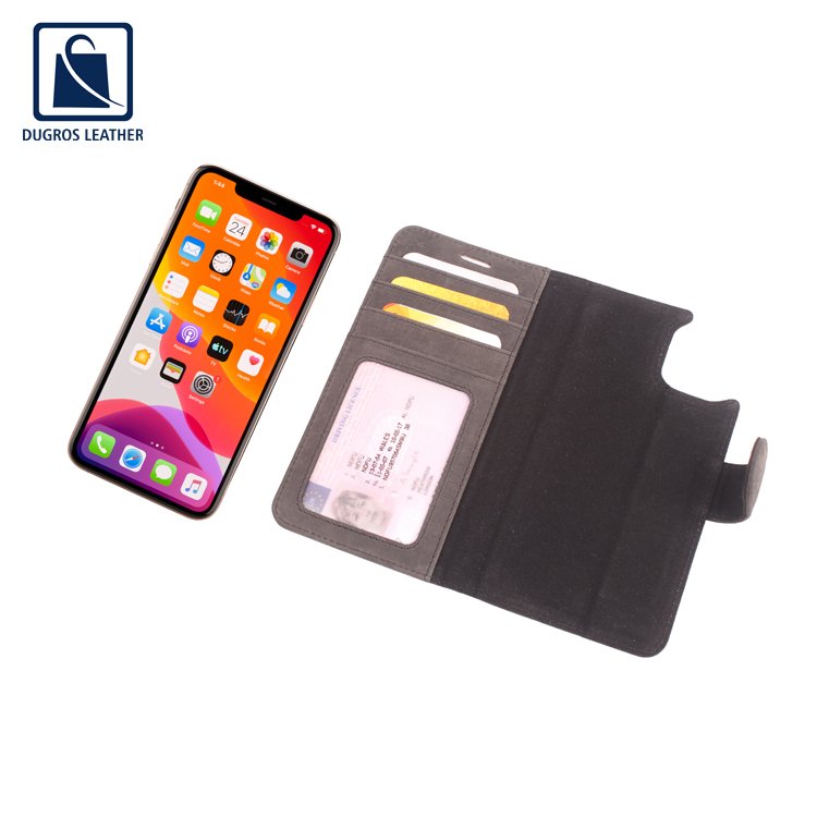 Stylish and Luxury Design Suede Lining Material Anthracite Fitting Genuine Leather Phone Mobile Case Manufacturer