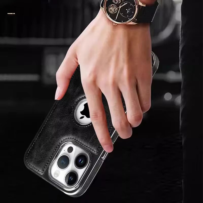 Business Hollow PU Leather Magnetic Cell Phone Case For iPhone 16 15 14 13 12 Pro Max Anti-Drop Shockproof Protective Cover