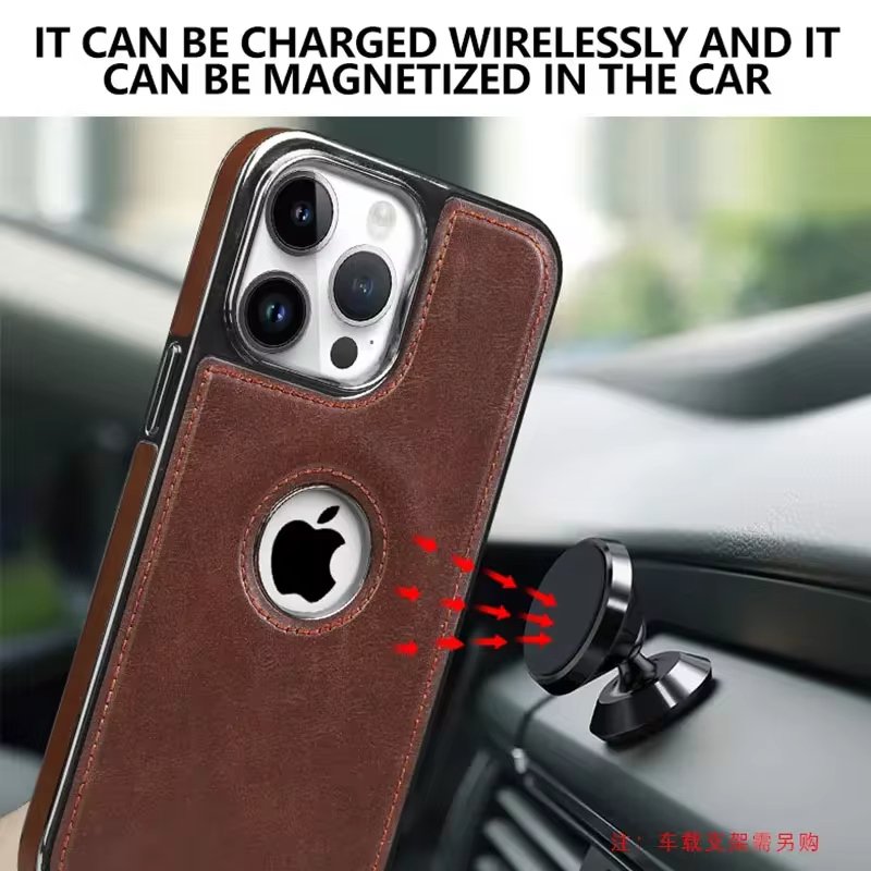 Business Hollow PU Leather Magnetic Cell Phone Case For iPhone 16 15 14 13 12 Pro Max Anti-Drop Shockproof Protective Cover